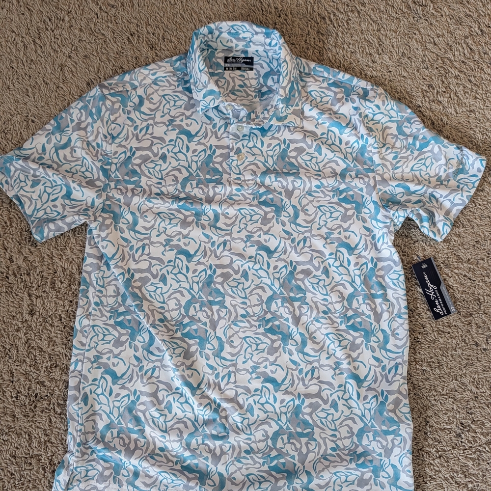 NWT Ben Hogan Mens Medium Blue Short Sleeve Performance Polo NEW!